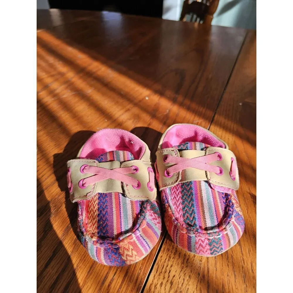 Baby Girl Baby Buckers Twister Moccasin Mocs Pink Serape Size‎ 4 (9-12 Months)